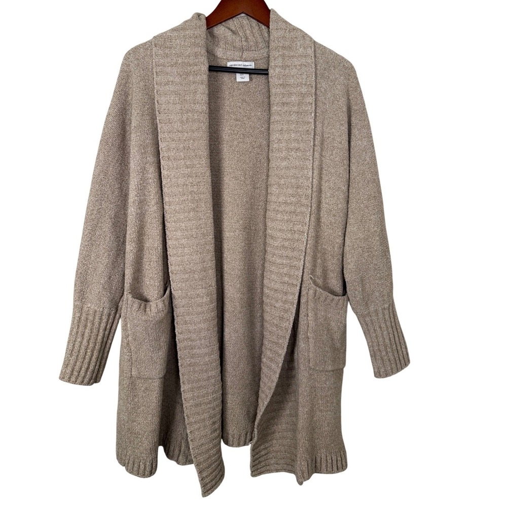 Cupcakes and Cashmere Womens Medium Tan Open Front Knit Cardigan Sweater